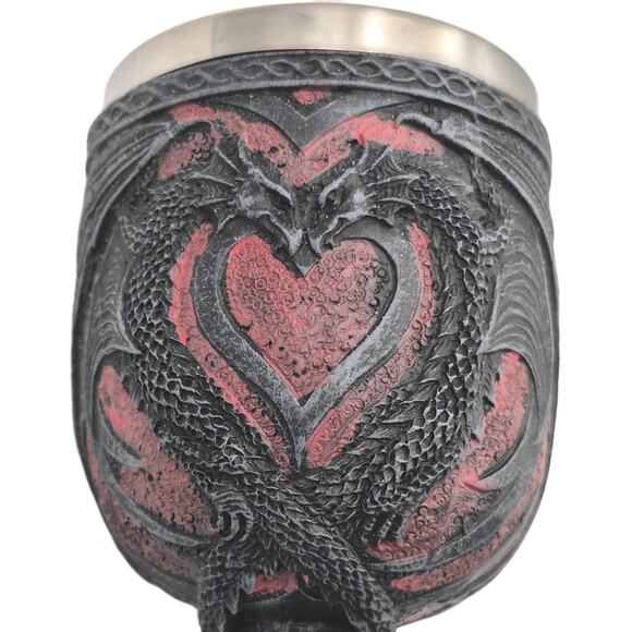 Pacific Giftware Medieval Goblet Double Dragon Heart Black Red 6.5" Tall 7oz - Picture 3 of 6